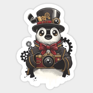 Steampunk penguin photographer Sticker